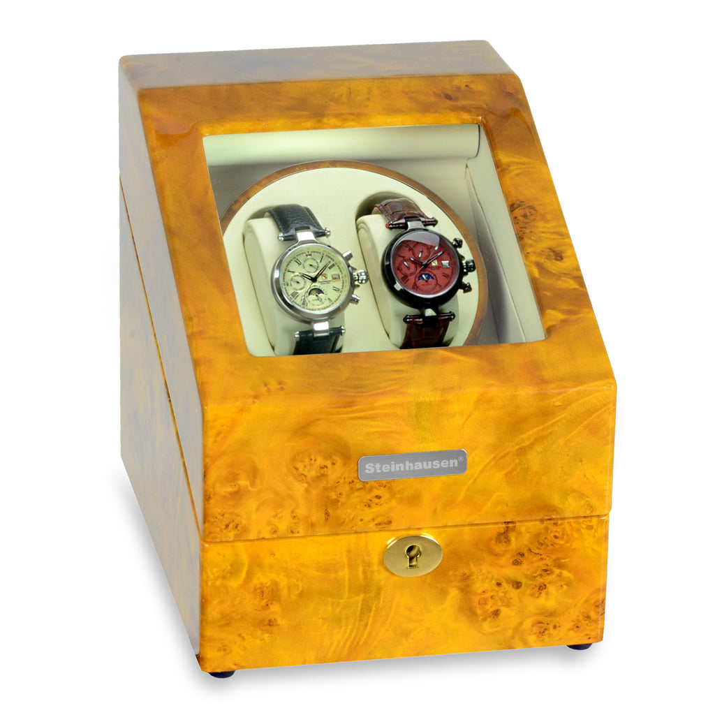 Steinhausen Heritage Double Watch Winder with Storage Burlwood